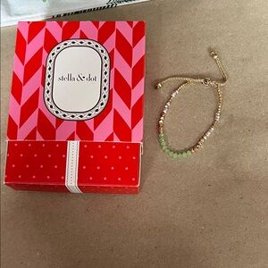 Stella & Dot Gold and Green Beaded Friendship Bracelet